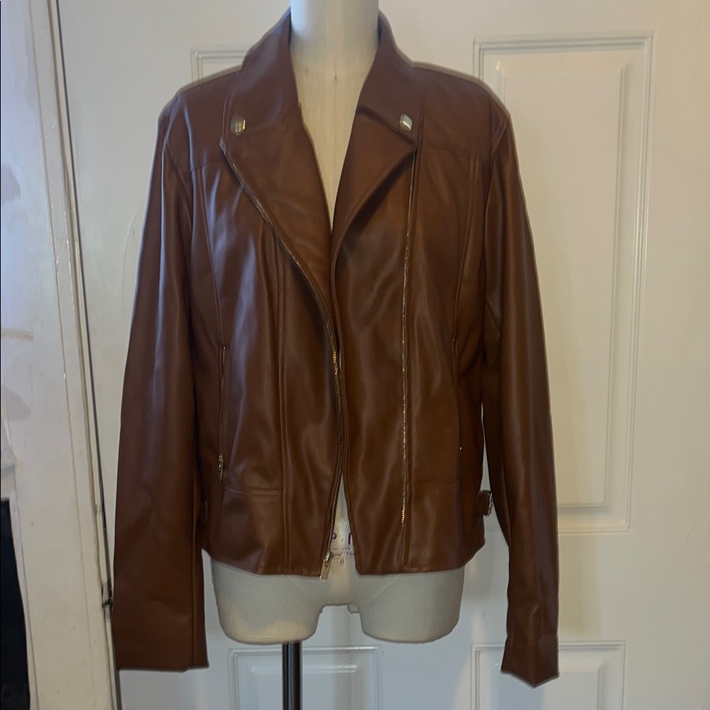 Tommy Hilfiger Women's Brown Faux Leather Jacket